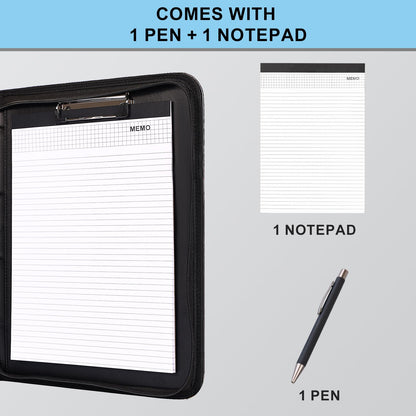 Eshow Padfolio for Men Women, Leather Portfolio with Zipper – Professional Interview Resume Organizer with Card Holder, Writing Pad & File Folders for Business, Lawyer, Student