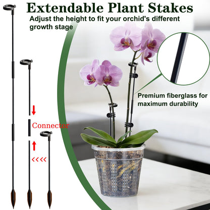 Orchid Pot with Saucers, 9 Pack Orchid Pots with Holes and 12Pcs Plant Stakes, 3 Each of 4.3",5.5",6.1" Clear Plastic Plant Pot for Indoor Outdoor Plants(3 Each of 4.3", 5.5", 6.1" + Saucers)