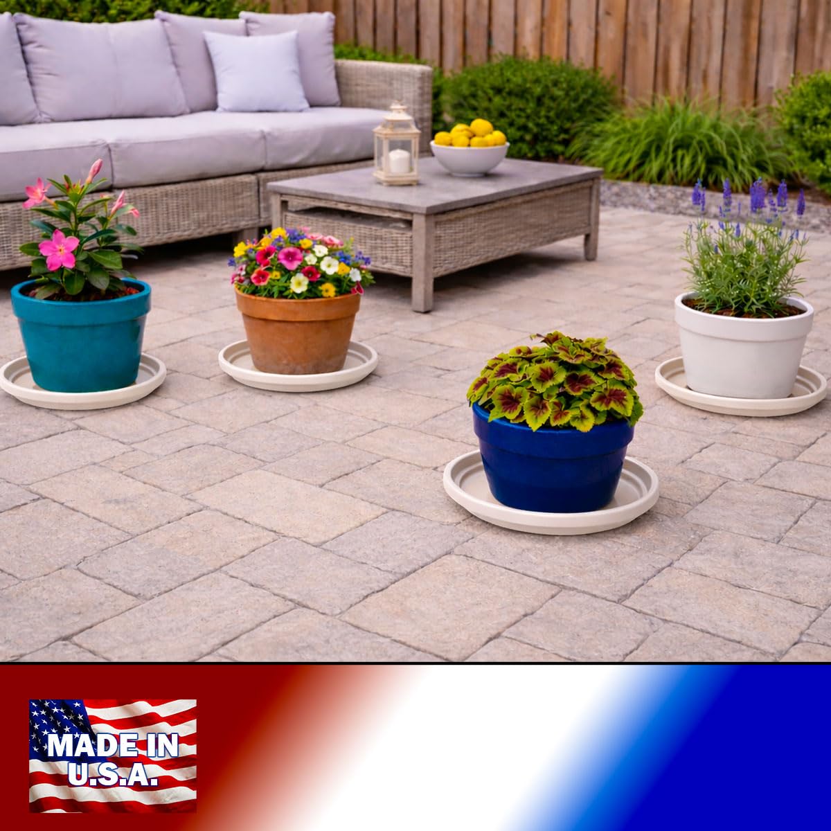 smart spring 10 Inch Plant Pot Tray USA Made – Durable Plastic Flower Pot Saucer – Plant Water Catcher for Indoor Outdoor Garden (6, Rustic Stone)