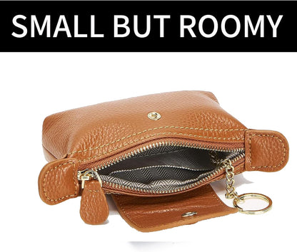 SENDEFN Small Leather Women Coin Purse, Women's Keychain Zipper Pocket Pouch Wallet