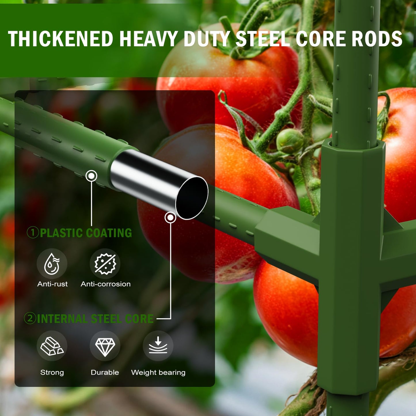 Uyittour 3 Pack Square Tomato Cages for Garden, 45" Heavy Duty Tomato Trellis Plant Support Cages for Raised Garden Bed Climbing Vegetables, Set with Garden Gloves, 20 Clips & 65FT Tie Wire