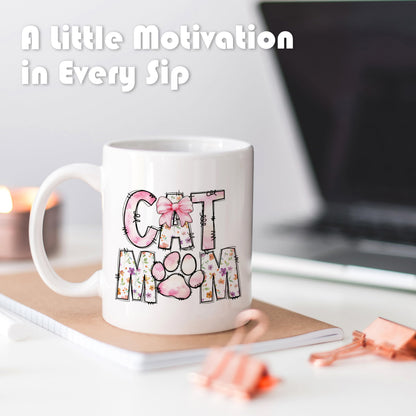WDSFHYJK Cute Cat Mom Ceramic Coffee Mug 11oz,Creative Cat Lover Gifts for Women,Coffee Mug Gifts for Family Office College