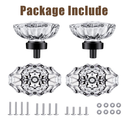 SHINY HANDLES Glass Crystal knobs for Dresser Drawers Cabinet,Crystal Knobs Drawer Knobs Vintage 4 Pack,Matte Black (45×35mm,Oval)