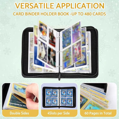 Basketball Card Binder Holder 480 Pockets with 60 Removable Sleeves, Portable Sports Trading Cards Binder Album Collector Organizer Protectors with Zipper,Waterproof