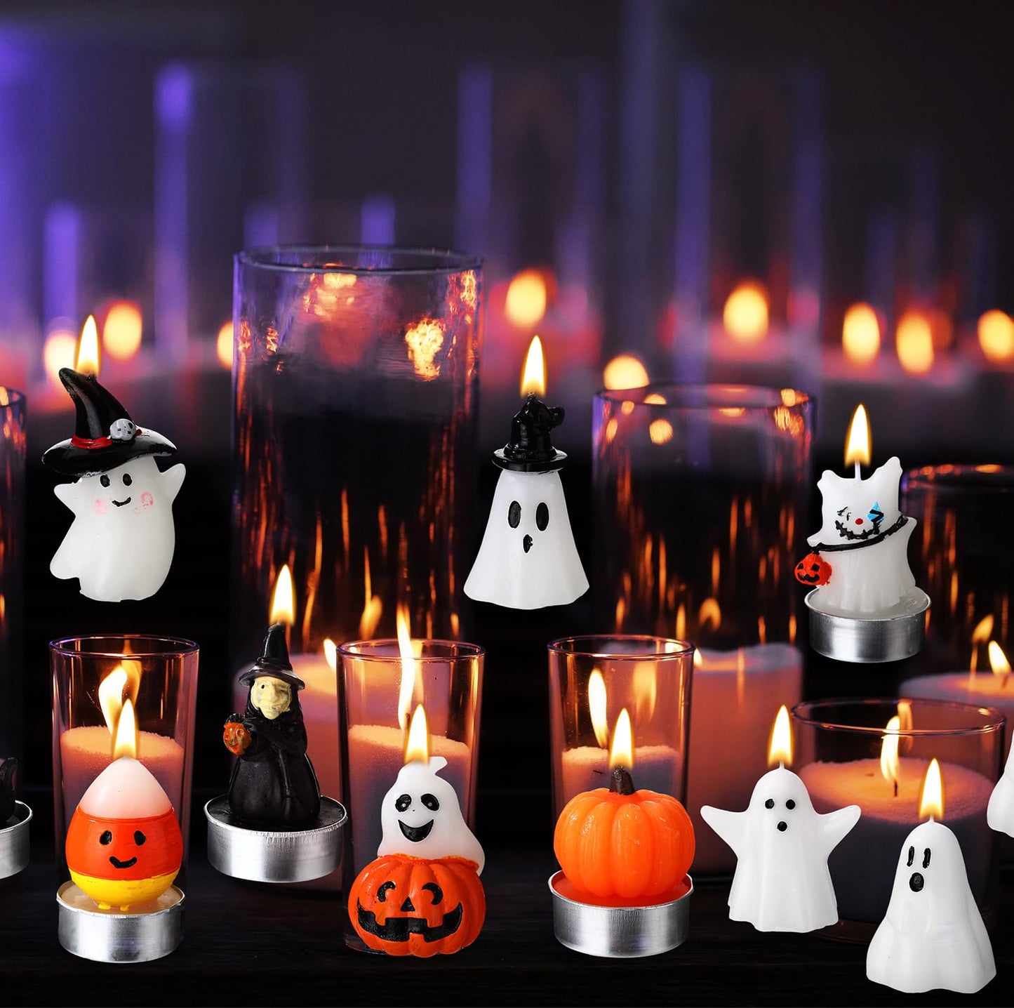 Conelist 14 Pcs Halloween Ghost Candles, Autumn Room Tabletop Decor Cute Wax Mini Spooky, Witch, Pumpkin Candles for Halloween Fall Themed Party Favor Supplies