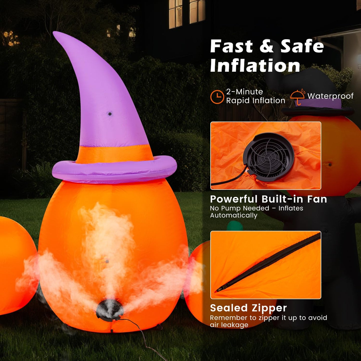 8FT Long Halloween Inflatable Pumpkins Outdoor Decorations, 5 Blow up Pumpkins with Witch Cats Built-in LED Lights, Halloween Inflatables Decor for Outside Yard Lawn