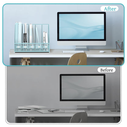 SUPEASY Desk Organizers Metal Desk Magazine File Holder with 5 Vertical Compartments Rack File Organizer for Office Desktop, Classroom, Home Workspace, Blue