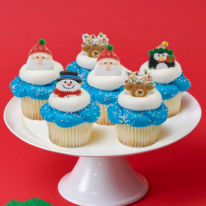 DecoPac Christmas Rings, Holiday Icon Cupcake Decorations, Cupcake Toppers Featuring Santa, Reindeer, Snowmen, and Penguins, Festive Food Safe Cake Topper – 24 Pack