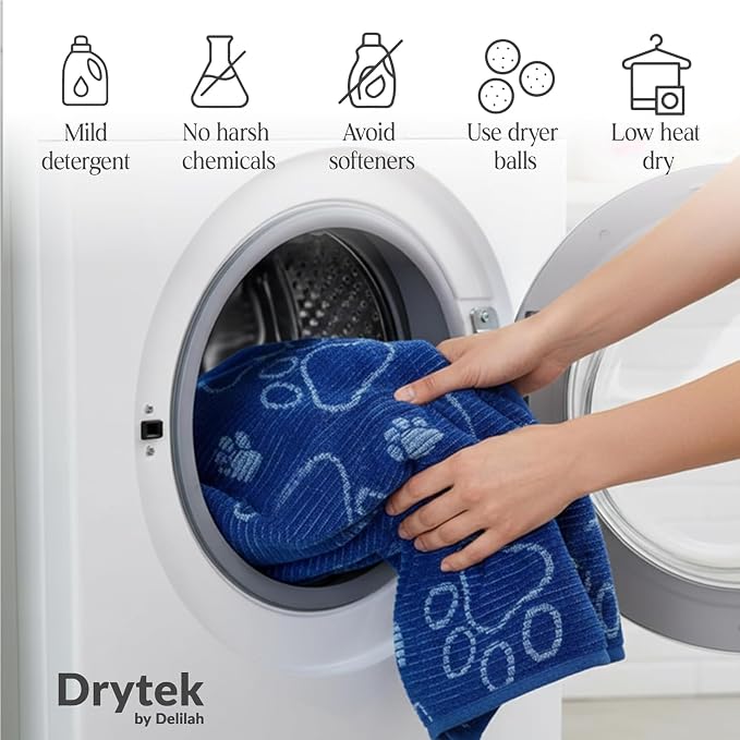 Delilah Home Drytek Dog Towel - Quick-Dry Pet Towel for Large Dogs, Ultra Absorbent & Odor-Resistant - Lightweight Sand-Resistant for Outdoor Bath, Grooming Supplies, Beach & Travel - 30x54 in - Navy