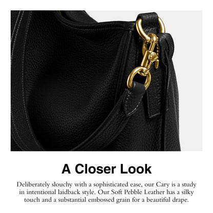 COACH Soft Pebble Leather Cary Shoulder Women’s Leather Bag - Zippered Closure - Exterior Back Pocket Black One Size One Size