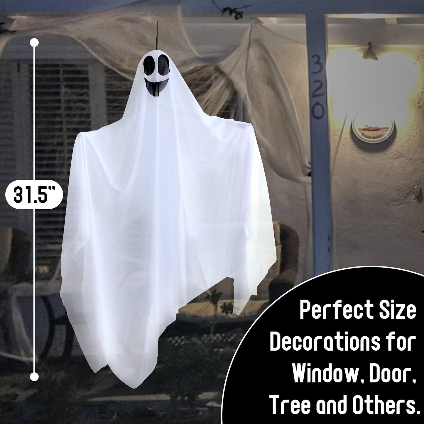 4 Pcs 31.5" Hanging Ghosts Halloween Decorations Outdoor, Hanging Ghosts Halloween Decor for Garden Yard Patio Lawn