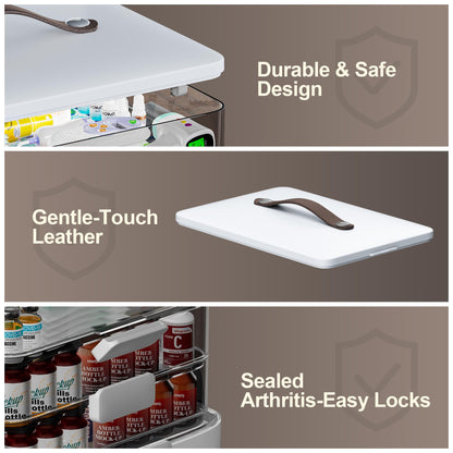 CTIME 4-Tier XL Medicine Organizer - Portable Medicine Cabinet with Leather Handle, Empty First Aid Kit for Home Organization Must, School, Dormitory, Travel, RV, Dorm, Ideal Elderly Gift