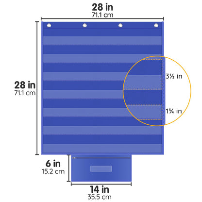 ALSLEA Standard Pocket Chart for Classroom with Zipper Storage Bag 28"x28" Wall Hanging File Display Pocket Chart with 7 Sentence Strips Holder Teacher Essential (Blue)