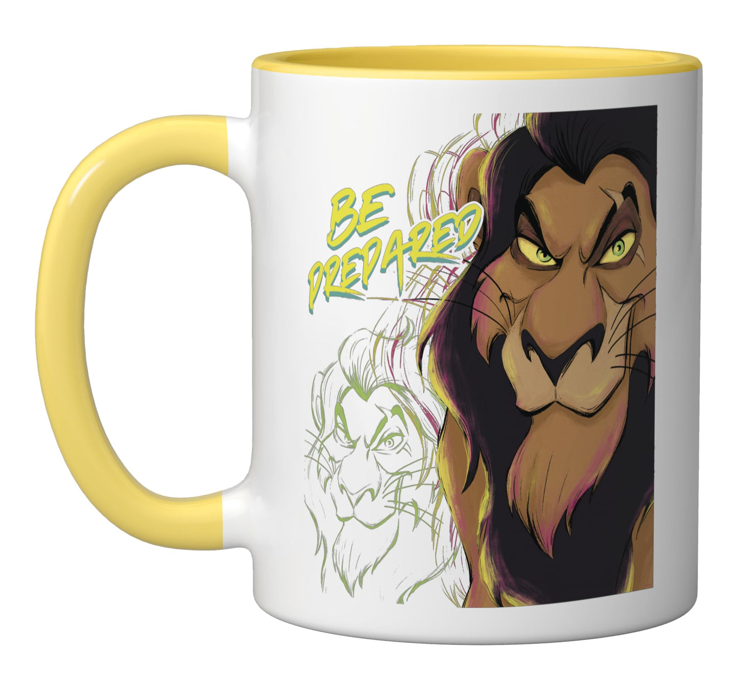 Disneys The Lion King Scar Be Prepared Villains Halloween Ceramic Mug, Yellow/White