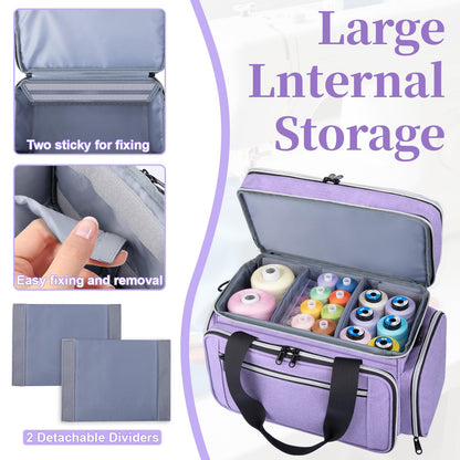 Anitor Large Sewing Supplies Organizer, Double Layer Sewing Storage Organizer with Two Detachable Dividers, Travel Sewing Bag Organizer with Shoulder Strap for Accessories, Pale Purple, (Bag Only)