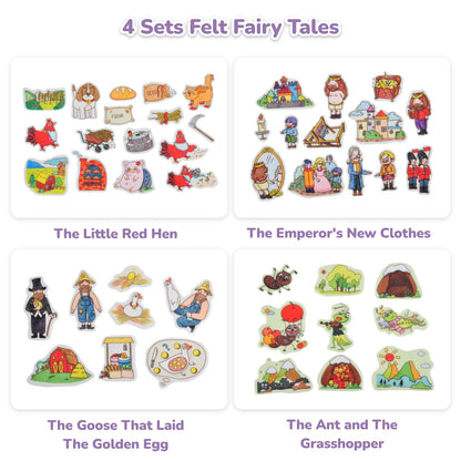 CHEFAN Felt Board for Toddlers,4 Sets Flannel Board Stories for Preschool Activity,Little Red Hen,The Ant and The Grasshopper,The Goose that Laid The Golden Egg and The Emperor's New Clothes