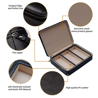 Beaufort 3 Slots PU Leather Eyeglasses Storage Box Sunglasses Box Jewelry Display Case Watch Box for Women Men