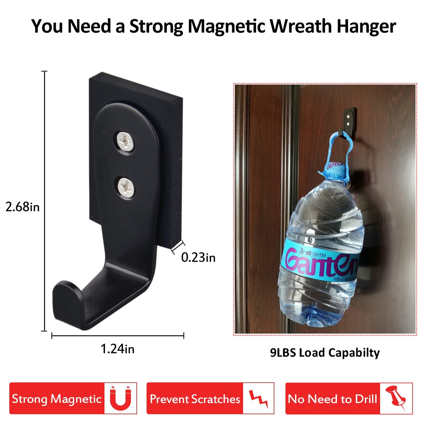 ULIBERMAGNET 2 Pack Strong Magnet Hooks Heavy Duty,Anti-Slip Rubber Coated Magnetic Hooks for Wreath,Coat,Bag,Umbrella,Towel,Christmas Halloween Wreath Decorations