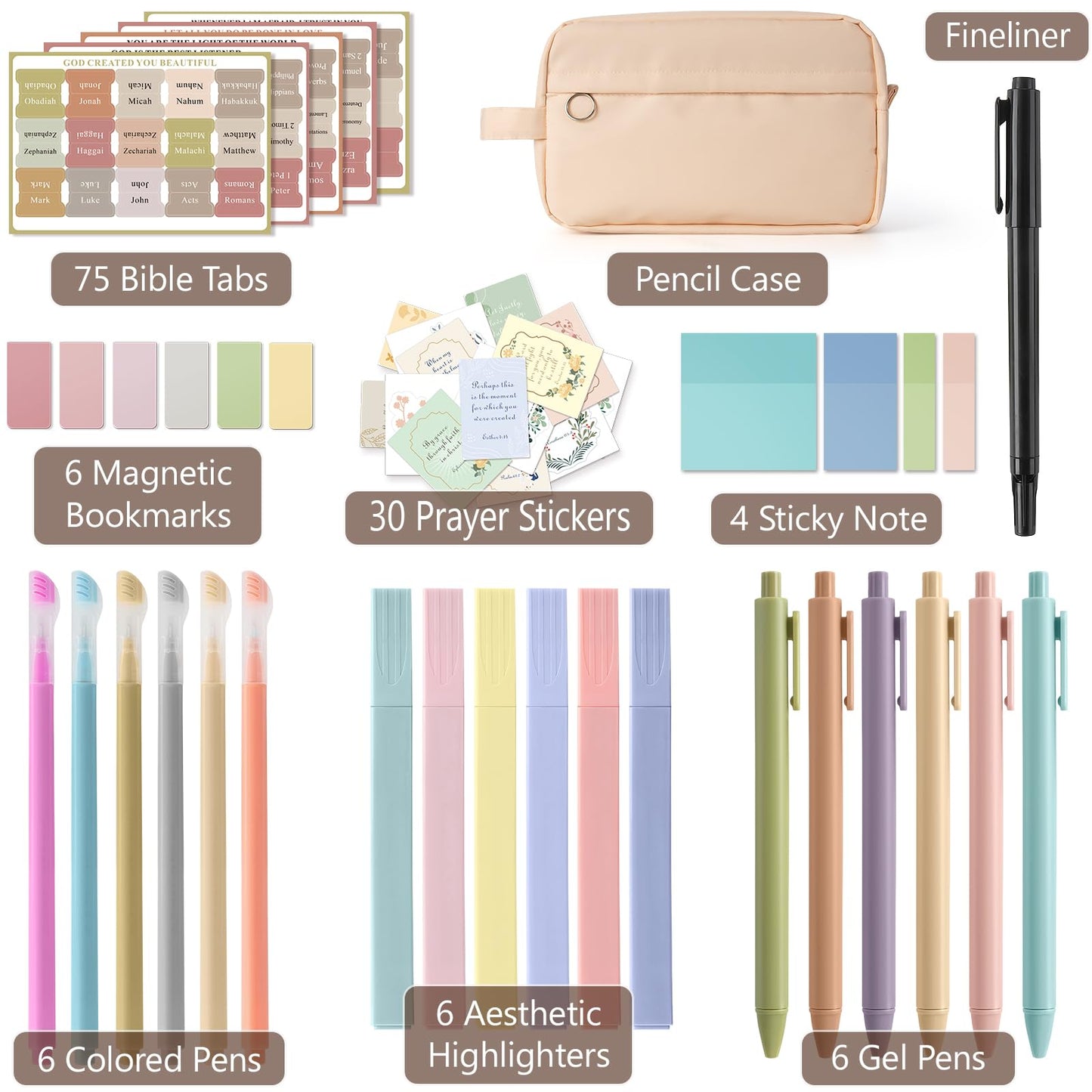 Bible Study Supplies, Bible Journaling Kit with No Bleed Bibles Highlighters, Pens, Storage Bag, Sticky Notes, Tabs, Ideal Christian Bible Gifts for Women, Accessories Kits for Bible Study Group