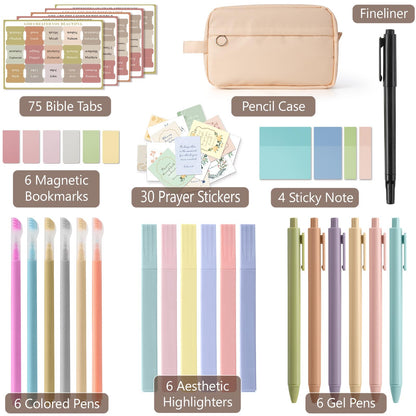 Bible Study Supplies, Bible Journaling Kit with No Bleed Bibles Highlighters, Pens, Storage Bag, Sticky Notes, Tabs, Ideal Christian Bible Gifts for Women, Accessories Kits for Bible Study Group