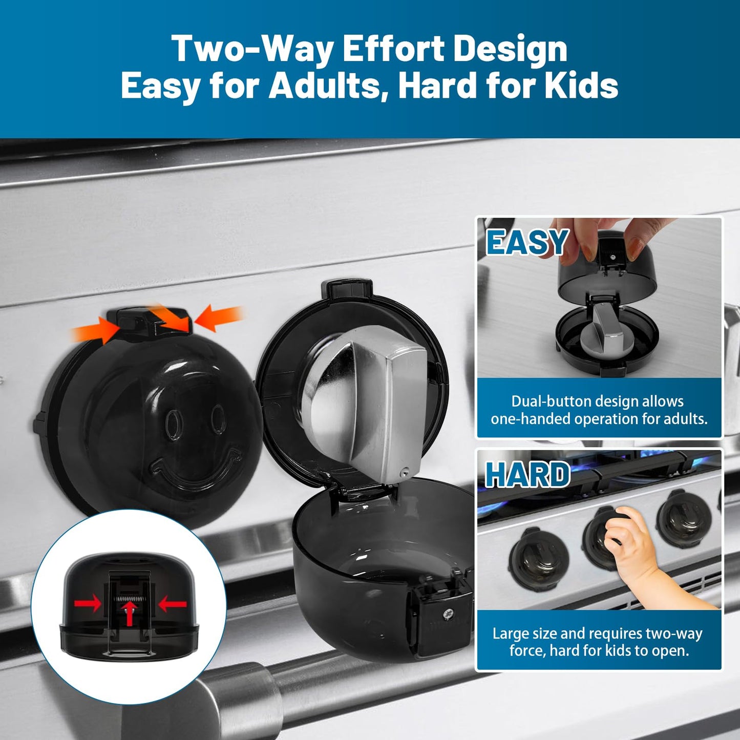 Childproof Stove Knob Safety Covers, Oven Knob Covers for Child Safety 5 Pack, Black Stove Knob Covers & Gas Stove Locks,Heat-Resistant Adhesive,Double-Key Baby Proof Covers for Gas/Electric Burner