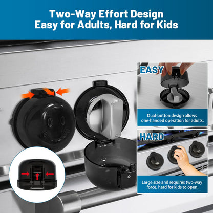 Childproof Stove Knob Safety Covers, Oven Knob Covers for Child Safety 5 Pack, Black Stove Knob Covers & Gas Stove Locks,Heat-Resistant Adhesive,Double-Key Baby Proof Covers for Gas/Electric Burner
