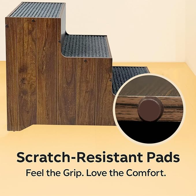 Furniture Dog Stairs for Large Dogs, Wooden Wide Pet Steps, Non-Slip 3-Step Stable Dog Ladder for High Bed,Couch,Sofa – Upgraded Solid Stair for Senior, Injured, Recovering, Short-Legged Pets,Walnut