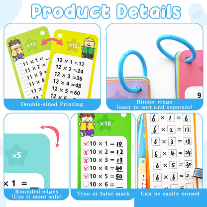 Anemeeoke 30Pack Multi Math Flash Cards, Multiplication Division Flashcard, with 2 Dry Erase Markers, 2 Rings, Educational Times Table Flashcards for Classroom Home