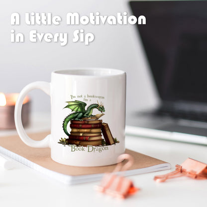 WDSFHYJK Funny Dragon Book Lover Coffee Mug,Gifts for Avid Readers Women,I Am Not A Bookworm, I Am A Book Dragon Coffee Cups Ceramic 11oz,Coffee Mug Gifts for Family Office College