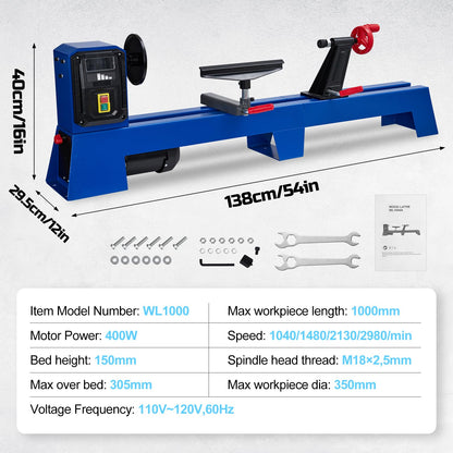 GarveeTech Wood Lathe, 14 in x 40 in, Power Wood Turning Lathe 400W, 4 Speed 1040/1480/2130/2980RPM, Benchtop Wood Lathe for High Speed Sanding and Polishing of Finished Work