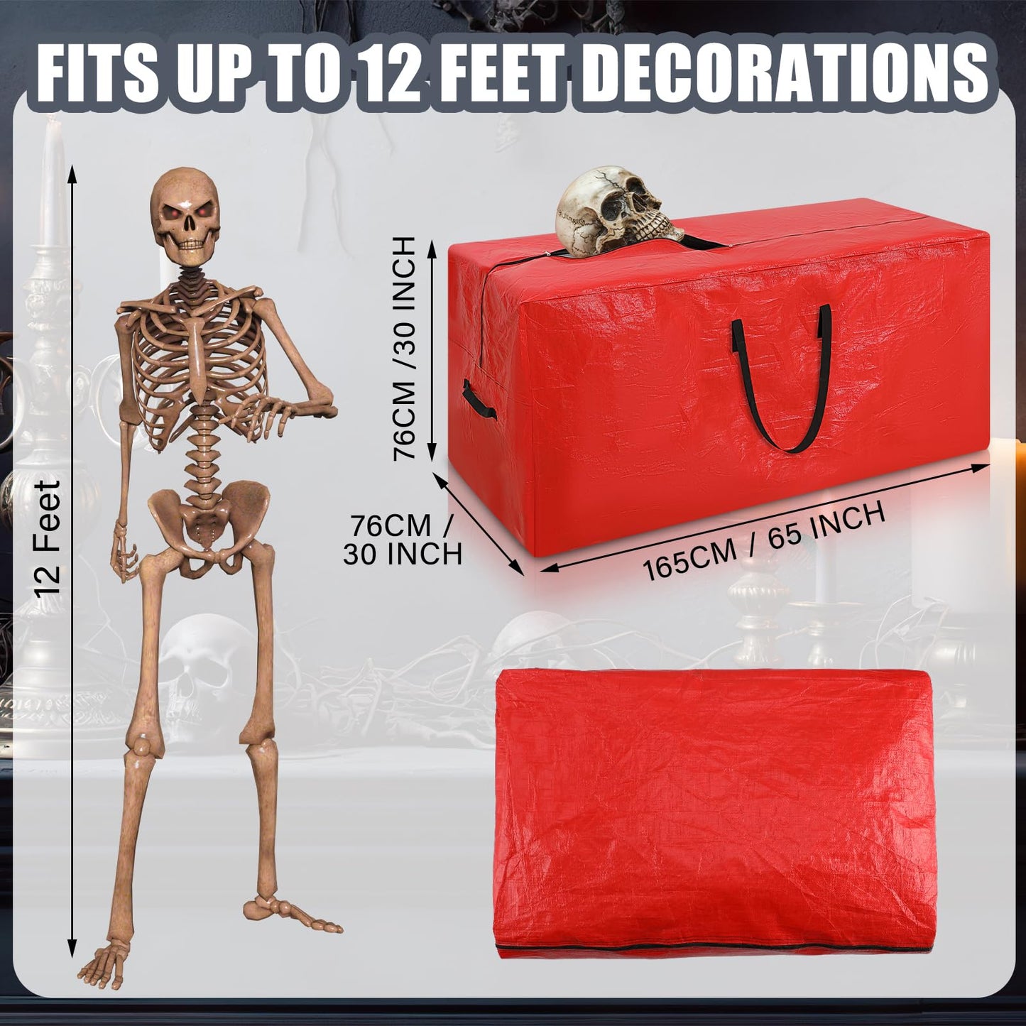 Cozypower Christmas 12ft Skeleton Storage Bag Fit up to 12ft Skeleton Christmas Tree Storage Bag Heavy Duty Extra Large Container with Durable Handles and Dual Zipper Totes 65 x 30 x 30 Inch(Red)