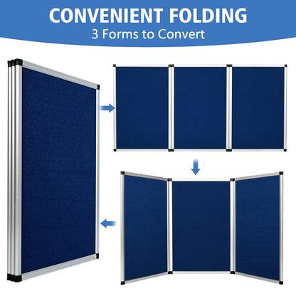 Nisorpa Trade Show Presentation Board, Aluminum Trifold Poster Board 70.8 x 35.4 Inch Display Board with Storage Bag, 3+1 Table Top Folding Panel - Blue
