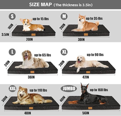 Patas Lague Orthopedic XL Dog Bed Large Sized Dog 48''X30'', Soft Waterproof Egg Crate Foam Large Pet Crate Beds Mat with Removable Washable Cover and Non-Slip Bottom, Black
