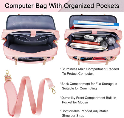 MATEIN Laptop Bag for Women, 15.6 inch Computer Briefcase Sleeve Case, Large Water Resistant Cute Messenger Work Tote Bible Temple Bag Crossbody for Teen Girls School College Office Travel Gifts, Pink