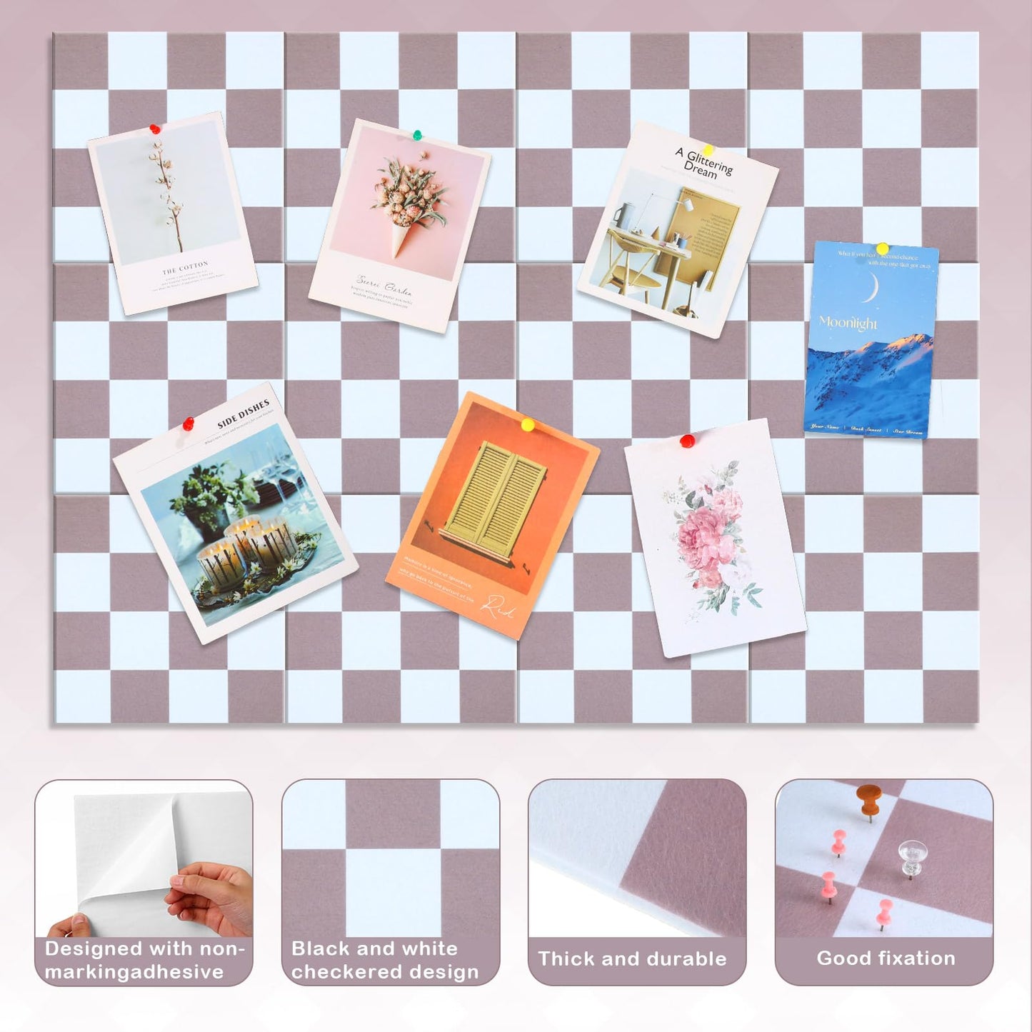 Geyoga 12 Pcs Felt Bulletin Board Tiles for Wall Classroom 12 x 12 Inch Checkered Classroom Wallpaper Backdrop Decor Racing Acoustic Wall Panels Self Adhesive for School Office Home(Brown Plaid)