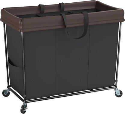 Mefirt 320L Laundry Hamper with Wheels, 3 Section Large Rolling Laundry Basket Bag with Wheels, Clothes Hamper Cart for Laundry, Bedroom, Bathroom and Dorm
