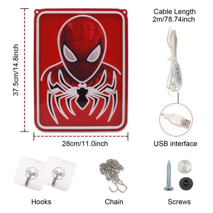 FRIFUN Spider Anime Neon Sign Led Light Up Sign Spiderman Neon Signs For Game Room Man Cave Bar Kids Bedroom Wall Decor Fun Birthday Gift