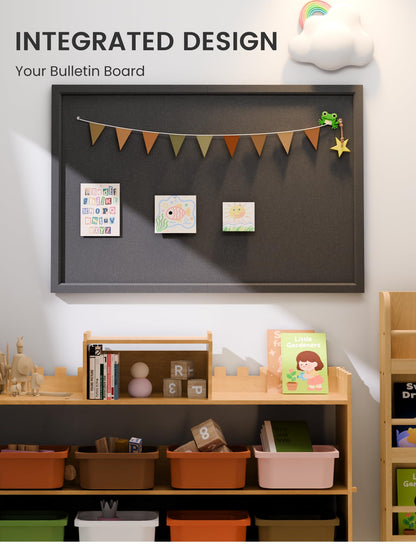 Fluxynara Foldable Cork Board Alternative, Felt Bulletin Board 35.4" x 23.6" Black Frame with 24 Adhesive Tabs, Pin Board for Home Office, Classroom, Entryway, Kitchen Wall Decor—Black