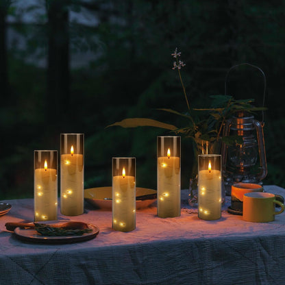 YOROXRG Flickering Flameless Candles Battery Operated with Remote,Led Pillar Candles with Realistic Moving Wick Candles for Halloween,Christmas,Home Decor Pack of 12 (D2.2 xH 5" 6" 7")(Grey)