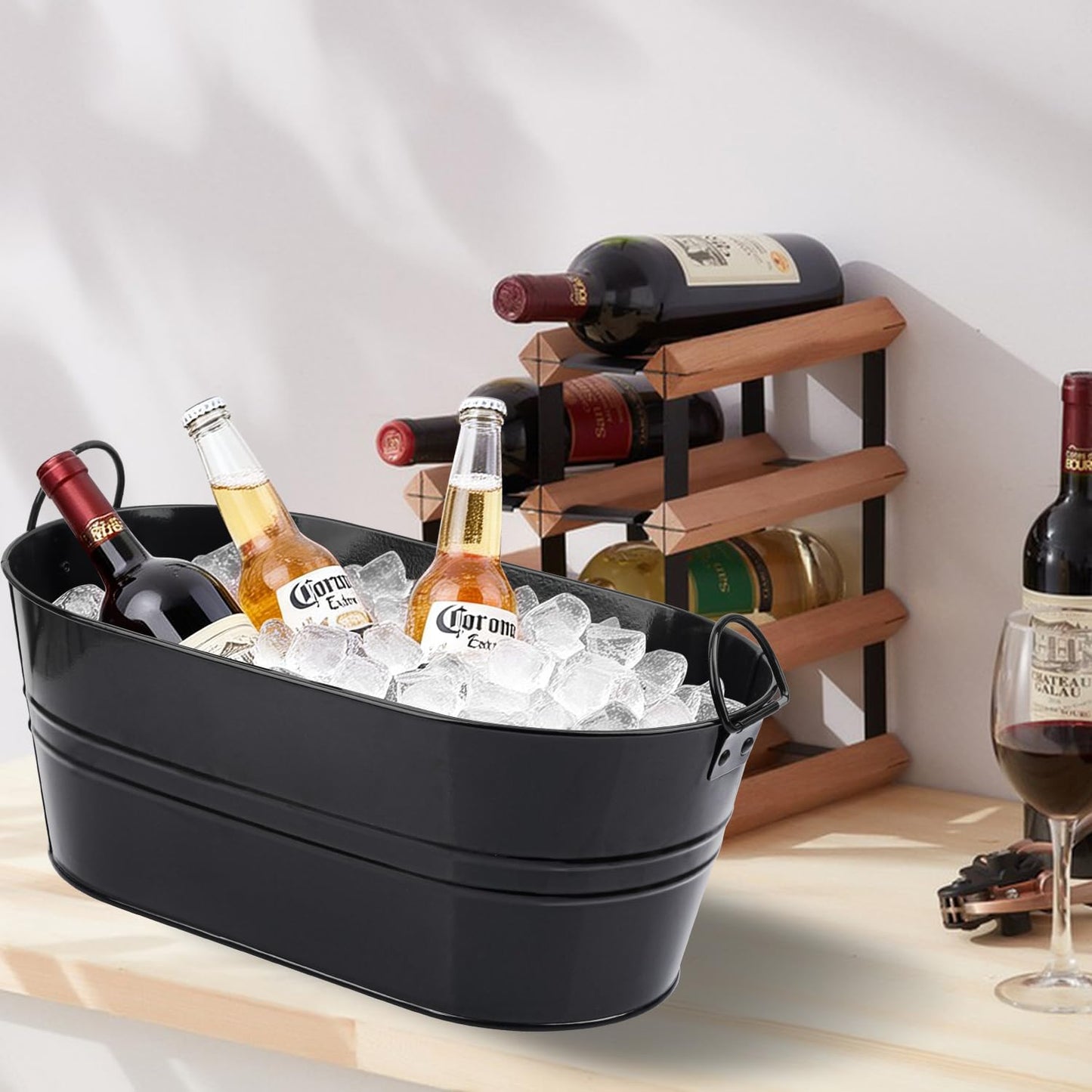 Yiksonyo 3 PCS 15.3 x 9 x 6 inches Black Metal Galvanized Tub with Handles, 3 Gallon Beverage Tubs for Parties, Large Ice Buckets for Beer, Wine, Cocktails & Outdoor Events