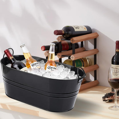 Yiksonyo 3 PCS 15.3 x 9 x 6 inches Black Metal Galvanized Tub with Handles, 3 Gallon Beverage Tubs for Parties, Large Ice Buckets for Beer, Wine, Cocktails & Outdoor Events