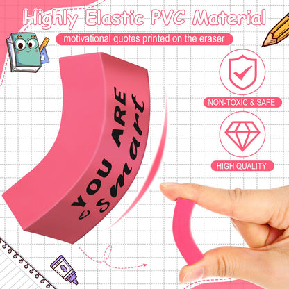 Resurhang 180 Pcs Erasers Bulk for Kids Inspirational Pencil Erasers Bulk for Drawing Motivational Big Eraser School Supplies for Classrooms Back to School Office (Motivational,Pink)