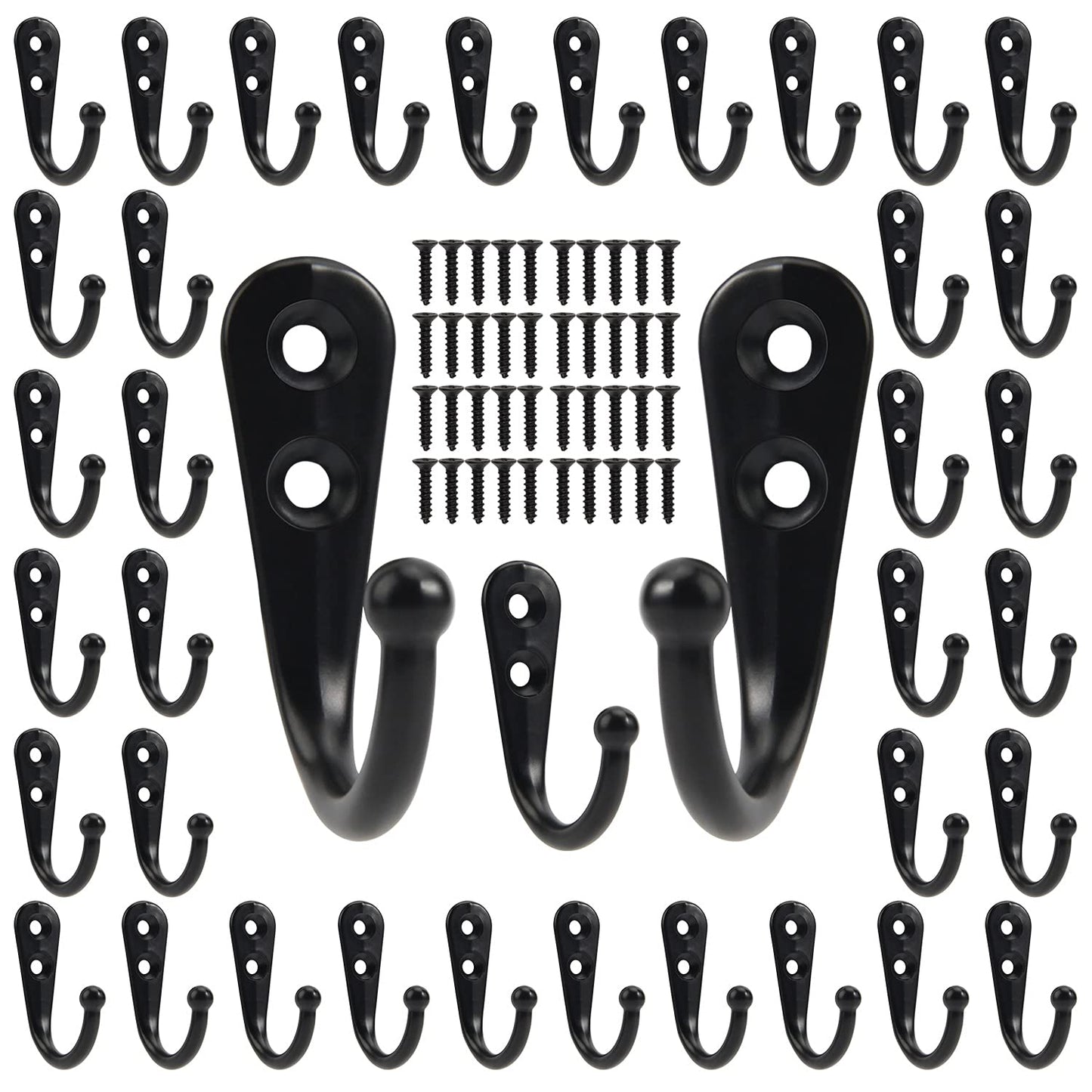 POZEAN Wall Hooks for Hanging, 40 Pack Black Small Coat Hooks with 80 Screws, Heavy Duty Single Prong Wall Hooks for Keys, Cups,Towels,Bag and More