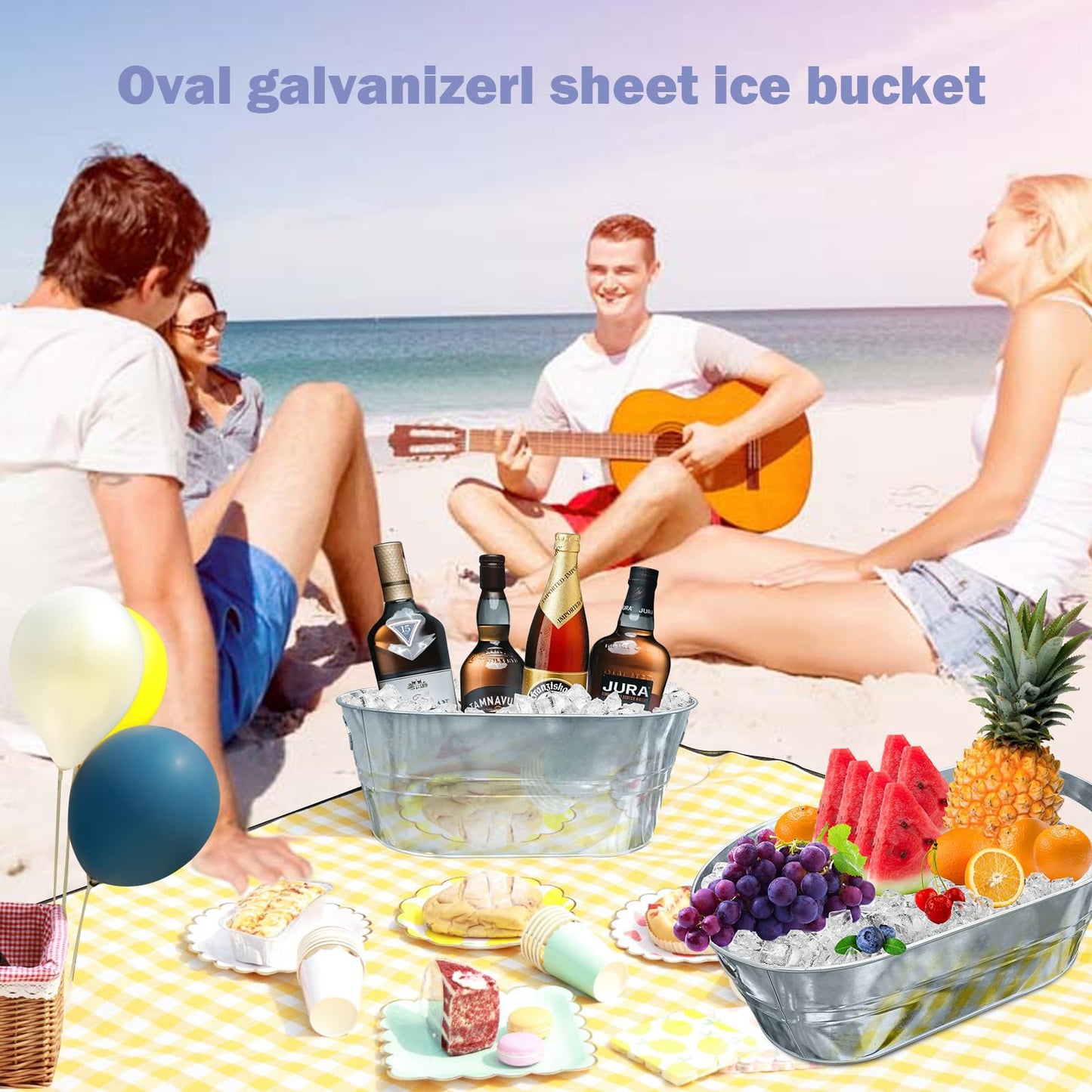 4 PCS 3 Gallon Galvanized Tub Champagne Bucket with Carry Beer Drink Storage Cooler Metal Beverage Ice Tub Galvanized Ice Buckets for Parties and Cocktail Bar Mimosa Supplies, 15.8 X 9 X 6.2 Inches