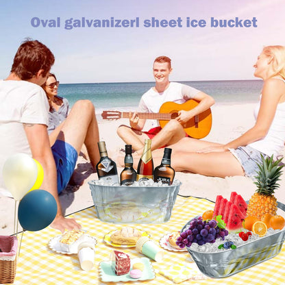 4 PCS 3 Gallon Galvanized Tub Champagne Bucket with Carry Beer Drink Storage Cooler Metal Beverage Ice Tub Galvanized Ice Buckets for Parties and Cocktail Bar Mimosa Supplies, 15.8 X 9 X 6.2 Inches