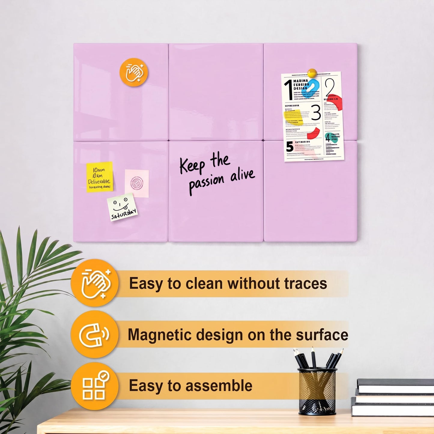 Comix Magnetic Board, 6 Pack Magnetic Whiteboard for wall, 11.8 x 11.8 Inches Dry Erase Board for Kids, Students, White Board Dry Erase Set for Fridge, Office and Home, Pink