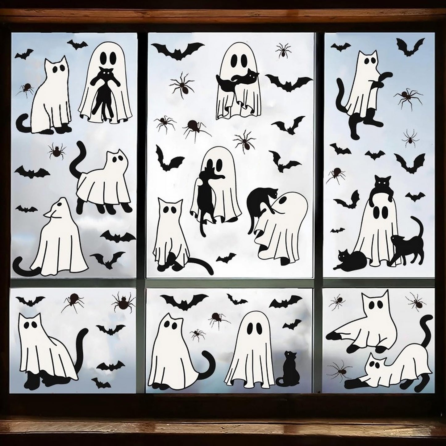 Halloween Ghost Window Clings for Glass 6 Sheets Cute Window Decals Spooky Window Stickers Cat Spider Reusable Windows Cling for Halloween Fall Party Home School Office Glass Supplies Decorations