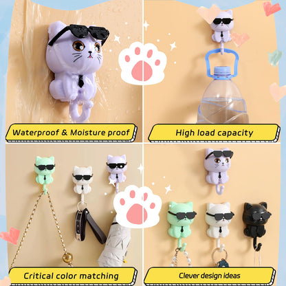 SHBLOMK Adhesive Coat Hooks Key Holder, Creative Adhesive Cute Cat Key Hook, Home Storage Utility Wall Decorations for Hanging Hat, Key, Towel, Scarf, Bags, Punch Free (Black+White)