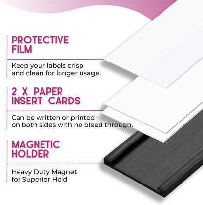 Availey 60 Pack Magnetic 'C' Channel Label Holders for Metal Racks and Shelves with Protective Films and Replacement Strips 4" x 0.75"