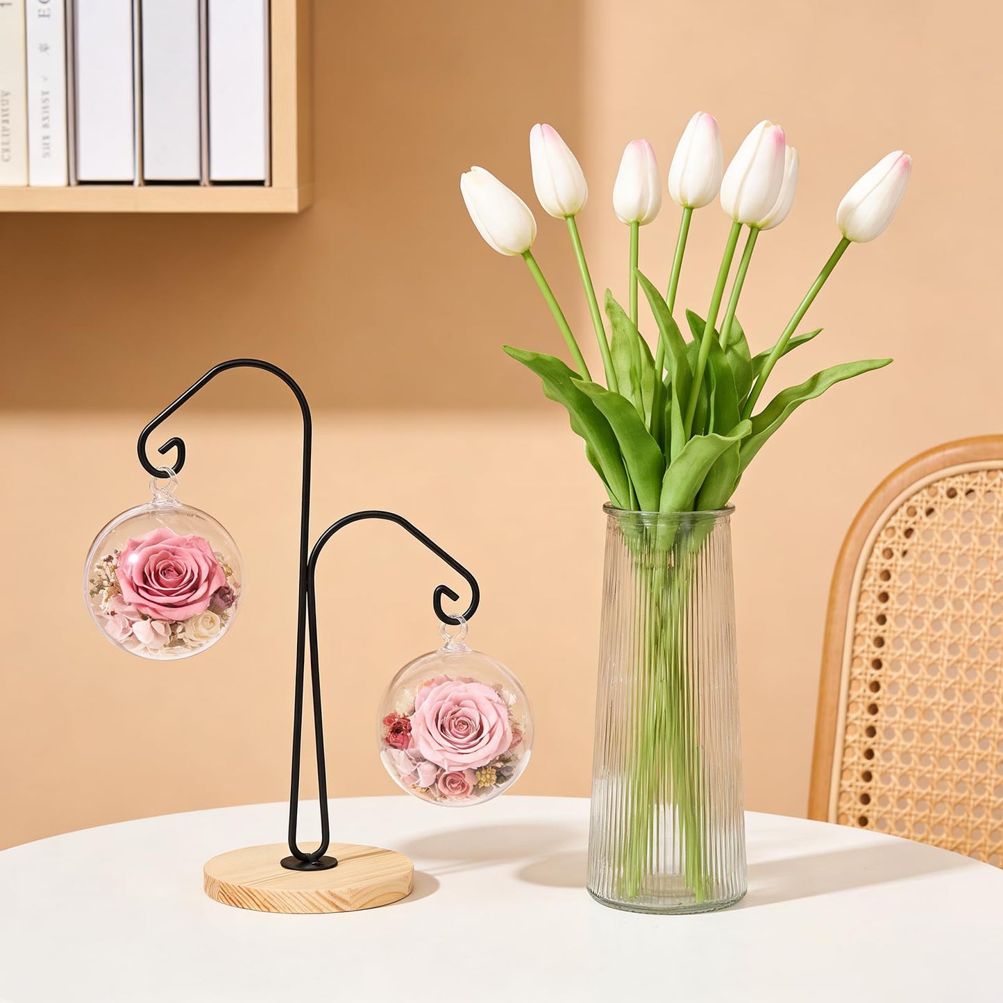 WRINGKIT 4 Pack Ornament Display Stand, Ornament Hanger Stand with 2 Arms, Metal Air Plant Flower Holder, Hanging Terrarium Stand for Christmas Halloween Decoration, Glass Crystal Ball